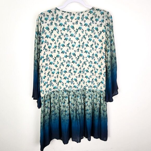 Uncle Frank Blue Floral Print Long Sleeve Dress Size Medium Bell Sleeves 70s - Picture 7 of 9